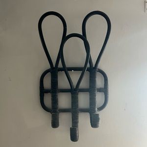 SOLD - Ikea Black Rattan Coat Hat Scarf Wall Hanger